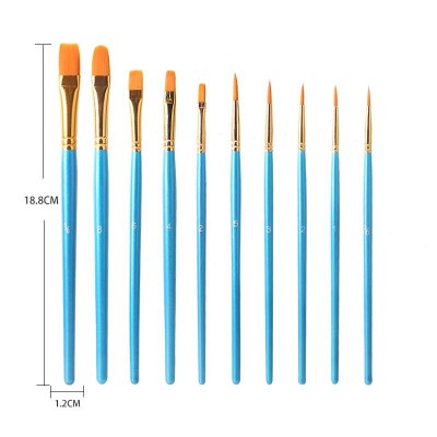 High Quality Artist Paint Brush 10pcs Blue Wood Handle Paint Brush Oil Painting Pen